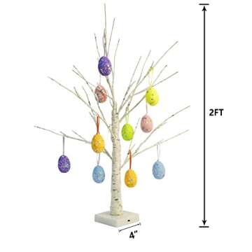 Easter Decorations kemooie 24 Inch Pre-lit White Birch Tree with 10 Hanging Easter Egg Ornaments, 24...