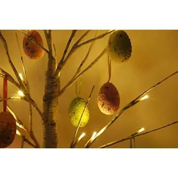 Easter Decorations kemooie 24 Inch Pre-lit White Birch Tree with 10 Hanging Easter Egg Ornaments, 24 Led Lights Battery Operated Easter Table Centerpiece for Party Birthday Home Spring Decoration