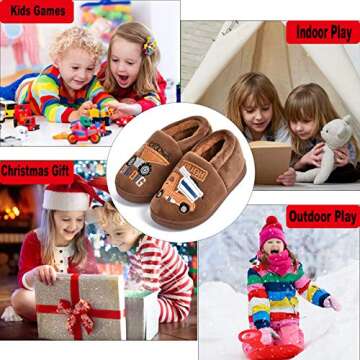 MARITONY Kids Boys Girls Slippers Warm Cute House Toddler Slippers Fur Lined Home Indoor Shoes for Winter