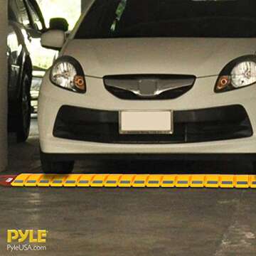 Pyle Portable Vehicle Traffic Speed Bump - 9.8' ft Heavy Duty Reflective Plastic Humps, Car Truck Automotive Vehicles Speed Bumps for Asphalt Concrete Gravel Garage Driveway Roads Parking Lot - PSPD16