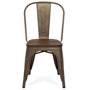 Best Choice Products Set of 4 Industrial Distressed Metal Bistro Dining Side Chairs w/Wooden Seat, Copper Bronze