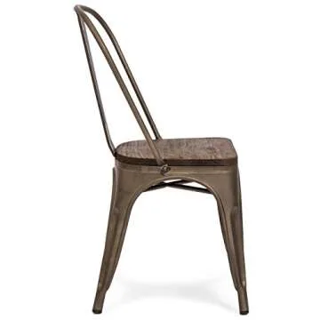 Best Choice Products Set of 4 Industrial Distressed Metal Bistro Dining Side Chairs w/Wooden Seat, Copper Bronze