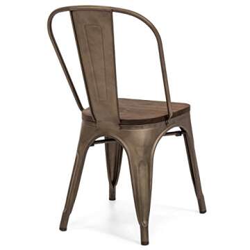 Best Choice Products Set of 4 Industrial Distressed Metal Bistro Dining Side Chairs w/Wooden Seat, Copper Bronze