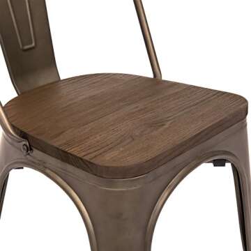 Best Choice Products Set of 4 Industrial Distressed Metal Bistro Dining Side Chairs w/Wooden Seat, Copper Bronze