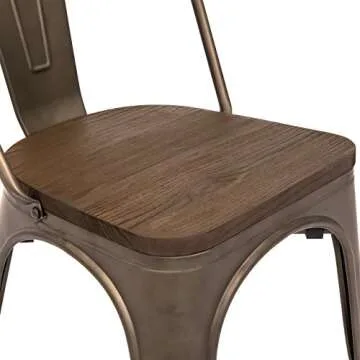 Best Choice Products Set of 4 Industrial Distressed Metal Bistro Dining Side Chairs w/Wooden Seat, Copper Bronze