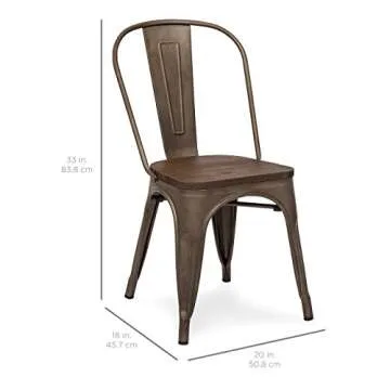 Best Choice Products Set of 4 Industrial Distressed Metal Bistro Dining Side Chairs w/Wooden Seat, Copper Bronze