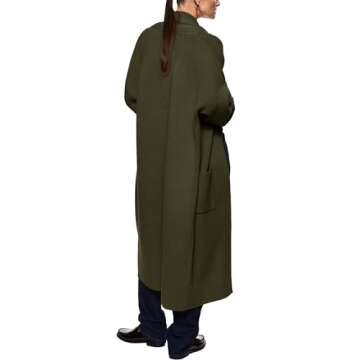 Womens Long Sleeve Maxi Cardigan Open Front Oversized Knitted Sweater Coat Casual Lapel Warm Overcoat with Pockets Army Green