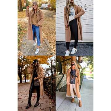 Womens Long Sleeve Maxi Cardigan Open Front Oversized Knitted Sweater Coat Casual Lapel Warm Overcoat with Pockets Army Green