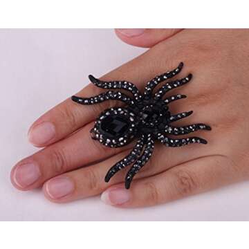 YACQ Women's Spider Stretch Rings Fit Finger Size 6.5 to 9 - Elastic Soft Band Perfect for Arthritis - Silk Scarf Holders - Lead & Nickle Free - 2-1/4 x 2-1/4 Inches - Halloween Costume Accessories