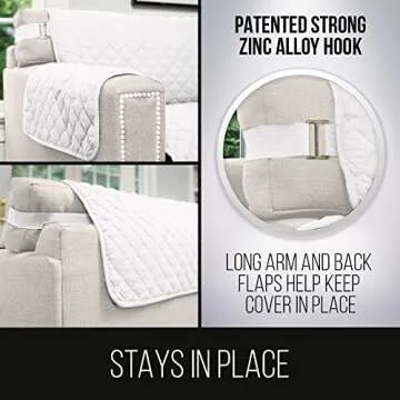 Sofa Shield Couch Slip Cover with Patented Strap, Large Cushion Protector, Reversible Stain and Dog Tear Resistant Slipcover, Quilted Microfiber 78” Seat, Washable Covers for Dogs Pets Kids, White