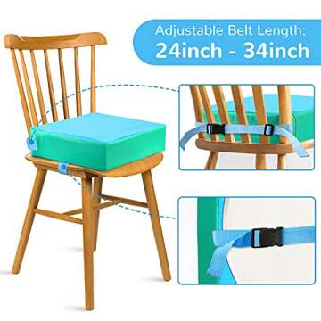 OTTOLIVES Toddler Booster Seat for Dining Table Thick Increasing Washable Cushion with 2 Adjustable Straps Safety Buckle, Dismountable Portable Travel for Baby Kids Infant (Blue)