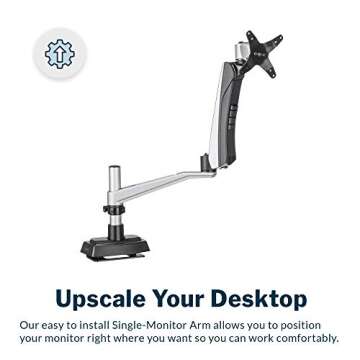 Vari Single Monitor Arm - VESA Compatible Mount w/ 360 Degree Adjustment for Full Adjustability - Mo...