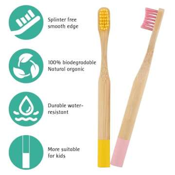EcoFrenzy - Kids Bamboo Toothbrush - Child Size Soft BPA Free Color Safe Bristles (4 Pack)