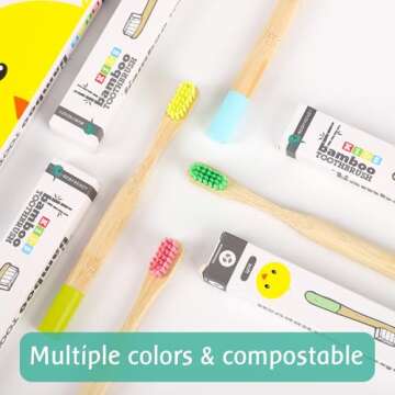 EcoFrenzy - Kids Bamboo Toothbrush - Child Size Soft BPA Free Color Safe Bristles (4 Pack)