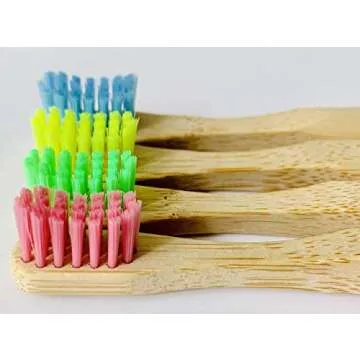 EcoFrenzy - Kids Bamboo Toothbrush - Child Size Soft BPA Free Color Safe Bristles (4 Pack)