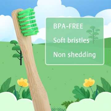 EcoFrenzy - Kids Bamboo Toothbrush - Child Size Soft BPA Free Color Safe Bristles (4 Pack)