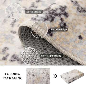 Baauye Washable Rug, Ultra Soft Area Rug 8x10, Non Slip Abstract Rug Foldable, Stain Resistant Rugs for Living Room Bedroom, Modern Fuzzy Rug(Beige/Gray, 8'x10')