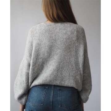 Women Tie Front Oversized Knitted Cardigan Y2k Girls Knitwear Sweater Top Lantern Sleeve Open Front Cardigan (Grey #001, L)