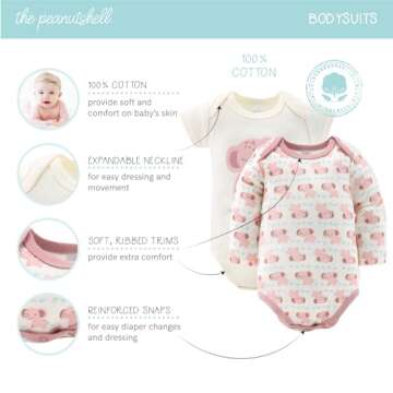 The Peanutshell Baby Layette Gift Set for Baby Girls - 30 Piece New Born Baby Girl Gift Set, Baby Clothes & Newborn Essentials Must Haves - Newborn Baby Girl Clothes 0-3 Months - Floral Elephant