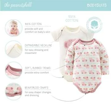 The Peanutshell Baby Layette Gift Set for Baby Girls - 30 Piece New Born Baby Girl Gift Set, Baby Clothes & Newborn Essentials Must Haves - Newborn Baby Girl Clothes 0-3 Months - Floral Elephant