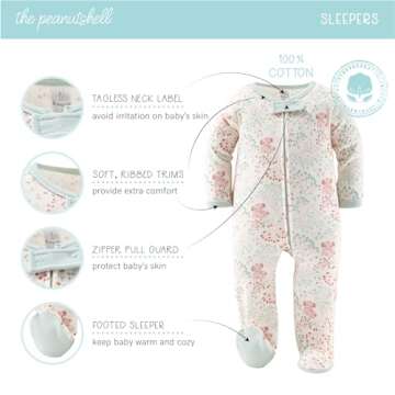 The Peanutshell Baby Layette Gift Set for Baby Girls - 30 Piece New Born Baby Girl Gift Set, Baby Clothes & Newborn Essentials Must Haves - Newborn Baby Girl Clothes 0-3 Months - Floral Elephant