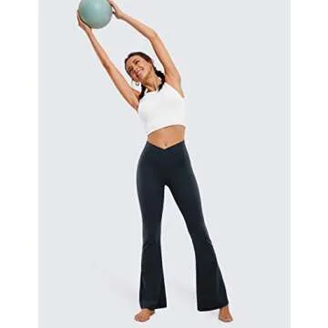 CRZ YOGA Butterluxe Crossover Flare Leggings for Women 31" - High Waist V Cross Bootcut Bell Bottoms Tummy Control Yoga Pants True Navy Medium