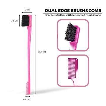 Soft 'N Style Double Sided Edge Control Hair Brush Comb Combo Pack 2 Pieces (Pink)