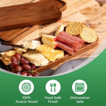 Solid Acacia Wood Serving Trays (14 x 5.5 inches) Rectangular Wooden Large Serving Platters for Food, Wooden Tray for Charcuterie, Appetizer Serving Tray, Wood Tray Cheese Board (Set of 3 Plates)
