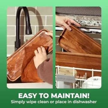 Solid Acacia Wood Serving Trays (14 x 5.5 inches) Rectangular Wooden Large Serving Platters for Food, Wooden Tray for Charcuterie, Appetizer Serving Tray, Wood Tray Cheese Board (Set of 3 Plates)