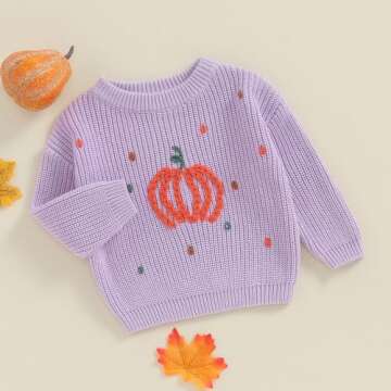 Lnzyyephy Toddler Baby Boy Girl Halloween Outfit Infant Pumpkin Embroidery Knit Sweaters Sweatshirt ...