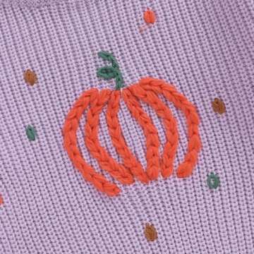 Lnzyyephy Toddler Baby Boy Girl Halloween Outfit Infant Pumpkin Embroidery Knit Sweaters Sweatshirt Tops Fall Winter Clothes (Cotton+Polyester-Purple, 3-4 Years)