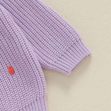Lnzyyephy Toddler Baby Boy Girl Halloween Outfit Infant Pumpkin Embroidery Knit Sweaters Sweatshirt Tops Fall Winter Clothes (Cotton+Polyester-Purple, 3-4 Years)