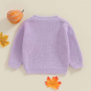 Lnzyyephy Toddler Baby Boy Girl Halloween Outfit Infant Pumpkin Embroidery Knit Sweaters Sweatshirt Tops Fall Winter Clothes (Cotton+Polyester-Purple, 3-4 Years)