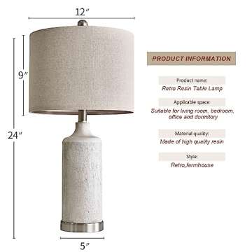 OYEARS 24” Table Lamp Set of 2, Bedside Table Lamps for Living Room, Farmhouse Lamp for Bedroom, V...