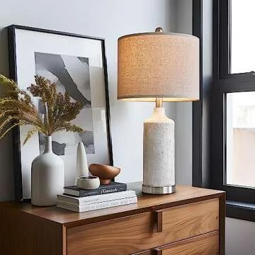 OYEARS 24” Table Lamp Set of 2, Bedside Table Lamps for Living Room, Farmhouse Lamp for Bedroom, Vintage Table Lamp for Nightstand, Boho Lamp for Room Decor, End Tables, Rustic, Resin, Beige