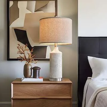 OYEARS 24” Table Lamp Set of 2, Bedside Table Lamps for Living Room, Farmhouse Lamp for Bedroom, Vintage Table Lamp for Nightstand, Boho Lamp for Room Decor, End Tables, Rustic, Resin, Beige