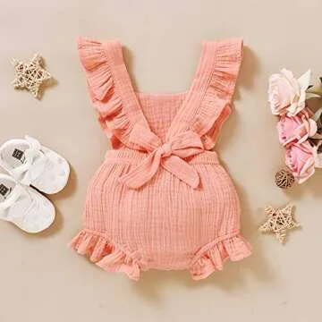 YOUNGER TREE Toddler Baby Girl Ruffled Sleeveless Romper Casual Summer Jumpsuit Cotton Linen Clothes (Pink, 12-18 Months)