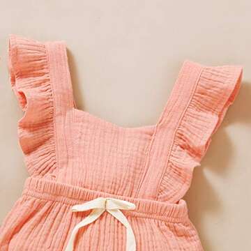 YOUNGER TREE Toddler Baby Girl Ruffled Sleeveless Romper Casual Summer Jumpsuit Cotton Linen Clothes (Pink, 12-18 Months)