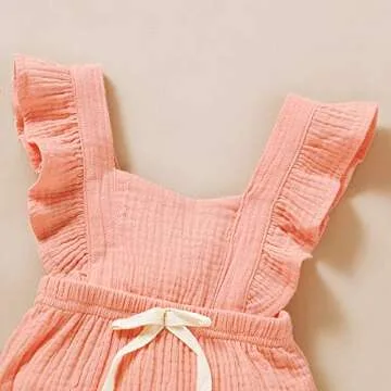 YOUNGER TREE Toddler Baby Girl Ruffled Sleeveless Romper Casual Summer Jumpsuit Cotton Linen Clothes (Pink, 12-18 Months)