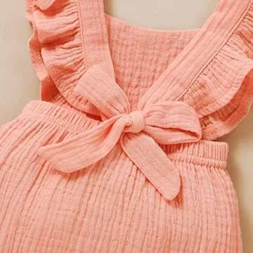 YOUNGER TREE Toddler Baby Girl Ruffled Sleeveless Romper Casual Summer Jumpsuit Cotton Linen Clothes (Pink, 12-18 Months)