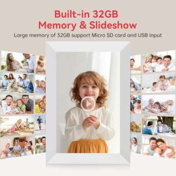 Frameo WiFi Digital Picture Frame 32GB Memory 10.1 Inch, 1280x800 HD IPS Touch Screen Photo Frame Electronic, Easy Setup, Share Photos or Videos Anywhere via Free Frameo APP