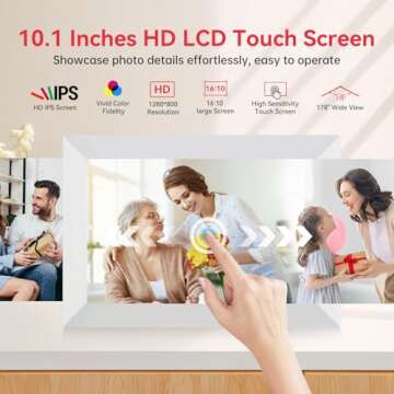 Frameo WiFi Digital Picture Frame 32GB Memory 10.1 Inch, 1280x800 HD IPS Touch Screen Photo Frame Electronic, Easy Setup, Share Photos or Videos Anywhere via Free Frameo APP
