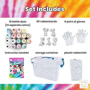 Hapinest Tie Dye Kit for Kids Age 8-12 & Up - 18 Pre-Filled Bottles with 14 Colors for Fun Creative ...