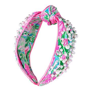 Lilly Pulitzer Colorful Knotted Pearl Headband, Wide Satin Headband, Cute Embellished Hair Accessori...