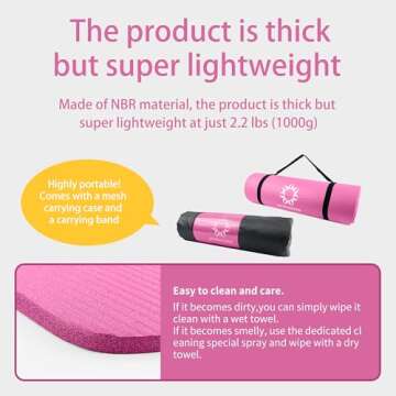 Primasole 1/2 Thick Exercise Mat with Carry Strap & Case Mat for Yoga Pilates Fitness at Home and Gym 72" L x 24" W Azalea Pink Color PSS91NH031A