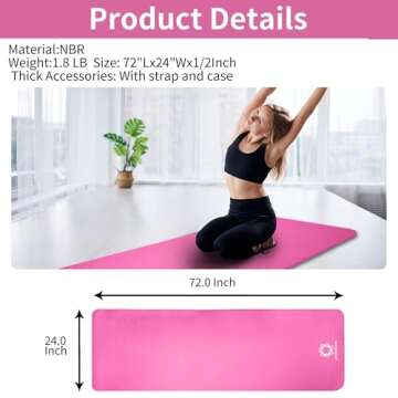 Primasole 1/2 Thick Exercise Mat with Carry Strap & Case Mat for Yoga Pilates Fitness at Home and Gym 72" L x 24" W Azalea Pink Color PSS91NH031A