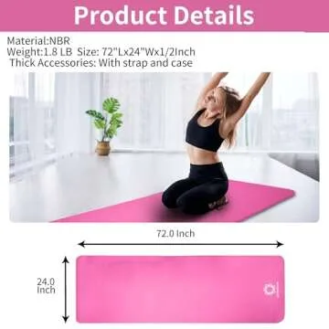 Primasole 1/2 Thick Exercise Mat with Carry Strap & Case Mat for Yoga Pilates Fitness at Home and Gym 72" L x 24" W Azalea Pink Color PSS91NH031A