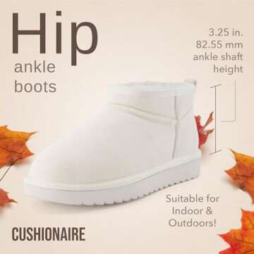 CUSHIONAIRE Women's Hip 2 Genuine Suede Ankle Snow Boots - Pull-On with Cozy Faux Shearling Lining, ...