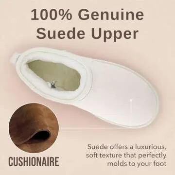 CUSHIONAIRE Women's Hip 2 Genuine Suede Ankle Snow Boots - Pull-On with Cozy Faux Shearling Lining, +Memory Foam, Winter Shoes Women, Off-white 8.5