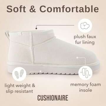 CUSHIONAIRE Women's Hip 2 Genuine Suede Ankle Snow Boots - Pull-On with Cozy Faux Shearling Lining, +Memory Foam, Winter Shoes Women, Off-white 8.5